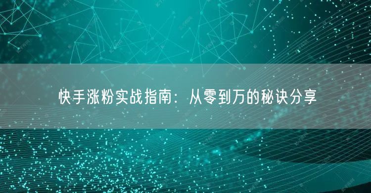 快手涨粉实战指南：从零到万的秘诀分享